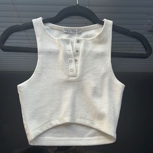 Zara White Crop tank - half button down